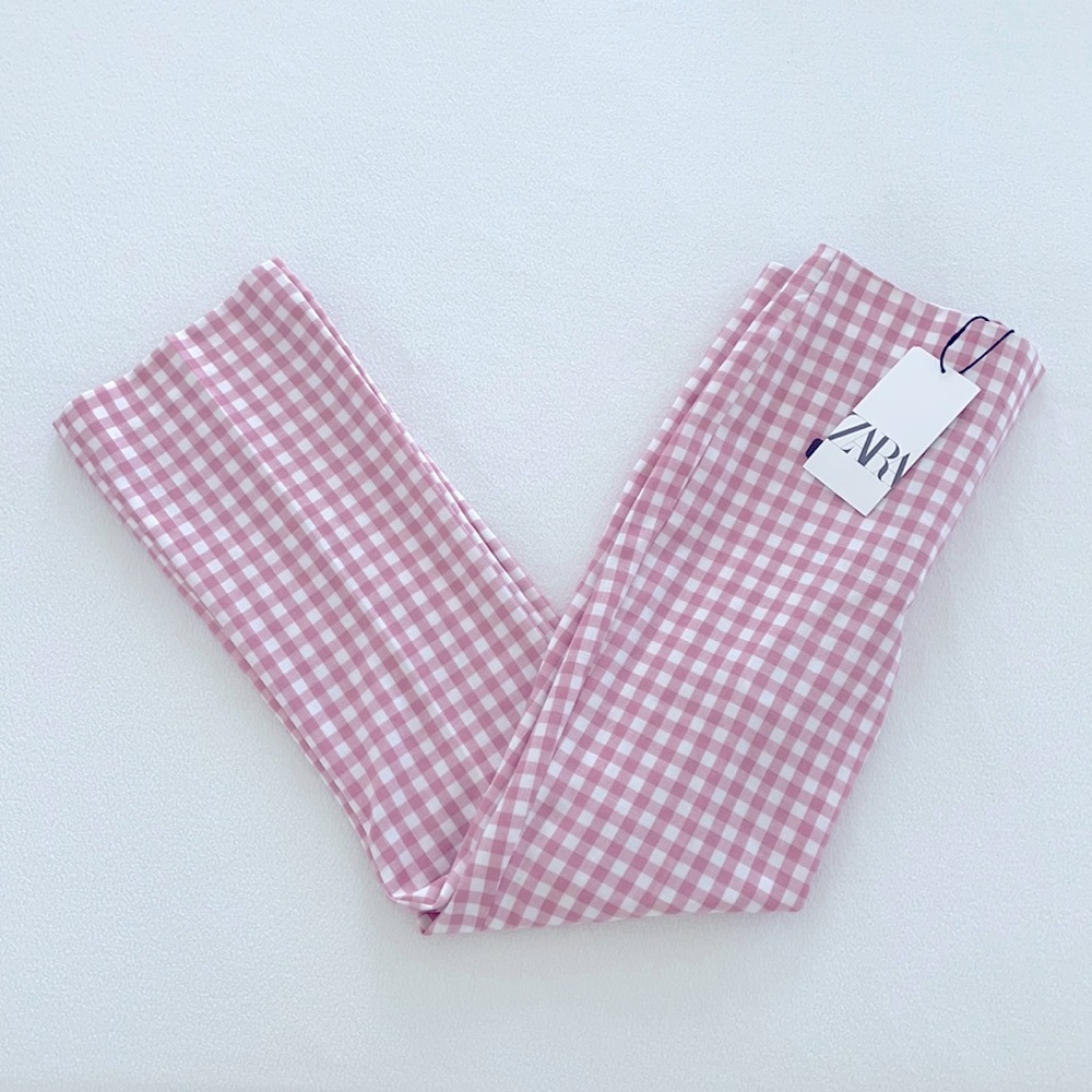 NWT Zara Pink Gingham Trousers